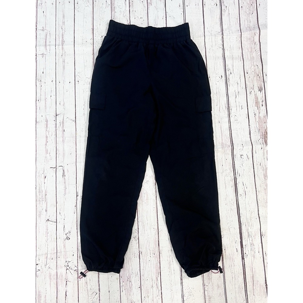 Women's Black Jogger Cargo Side Pocket Pants Hollister Size XS Toggle Ankles